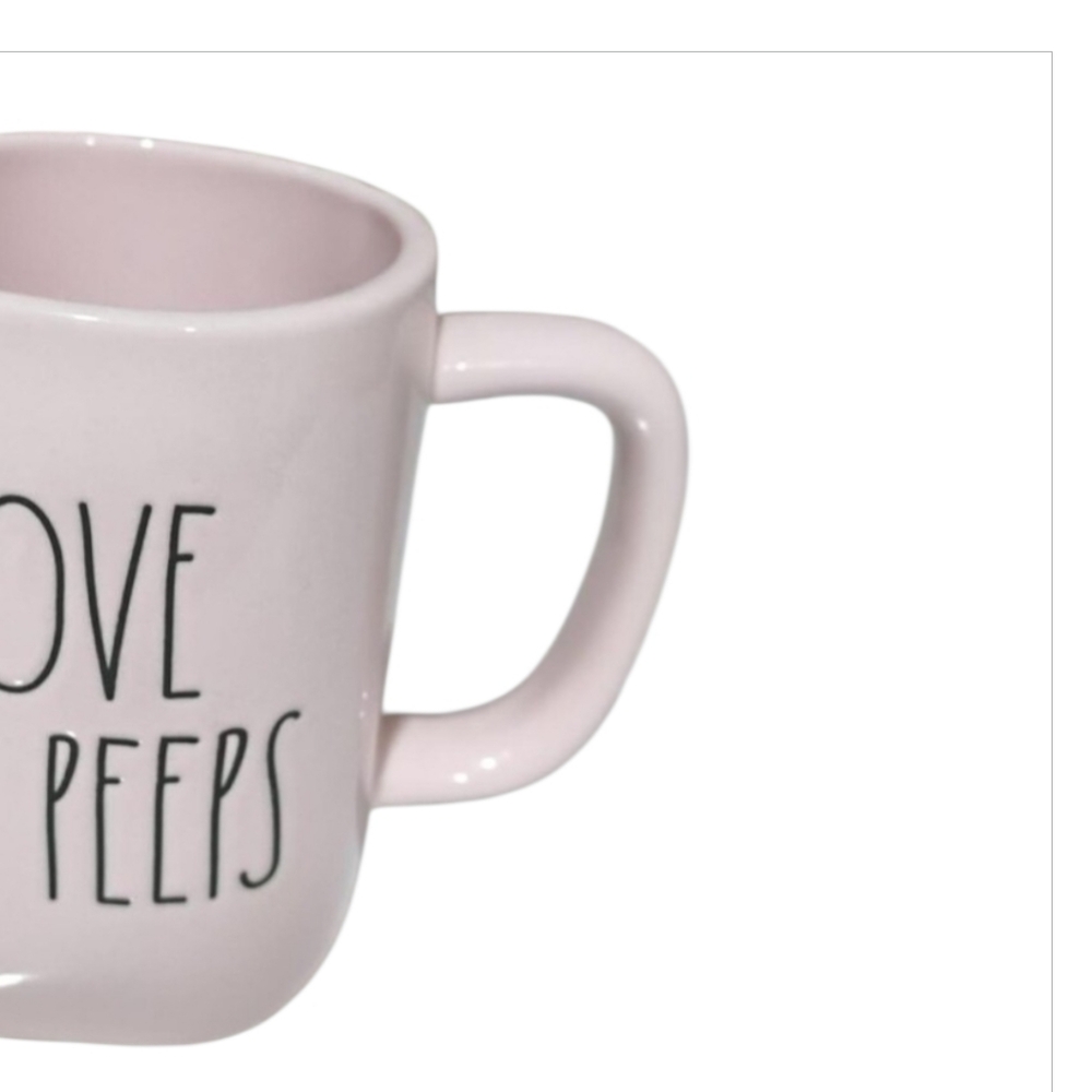 Pink Rae Dunn Ceramic Mug "Love My Peeps" Artisan Shape Hand Painted, 4"W x 5"H - Picture 3 of 6